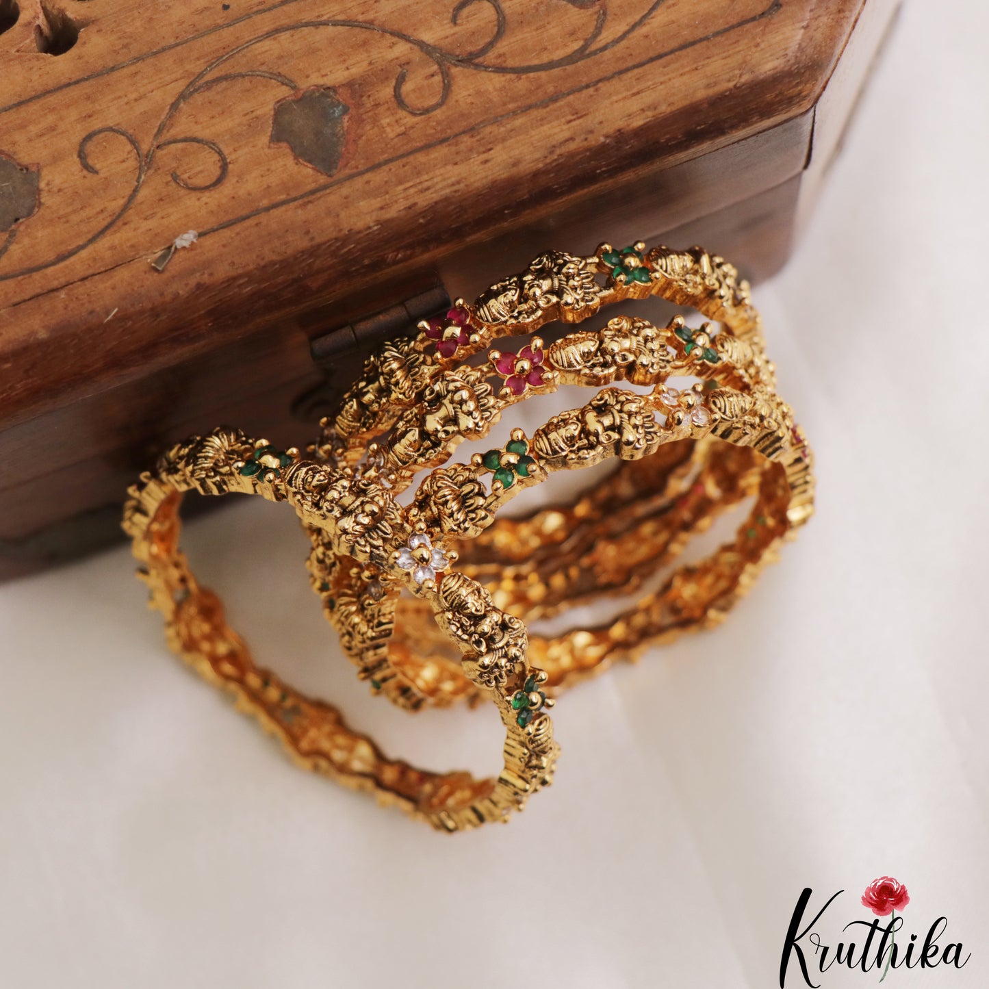 Classic Antique Lakshmi Motifs Kids Temple Bangles B545 (Set Of 4 Bangles)