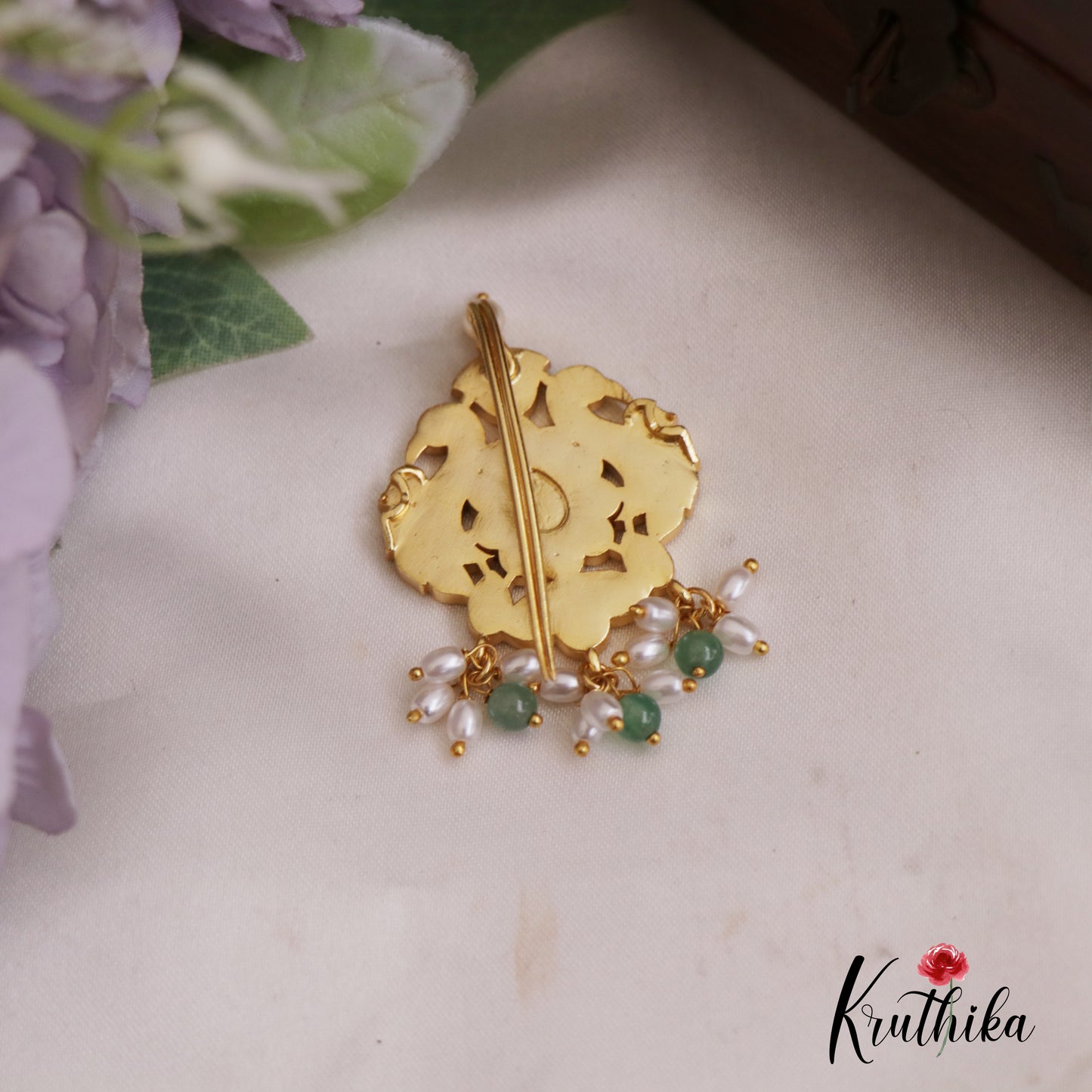 Classic Peacock Motifs Jadau Jada Billa With Green Bead Drops J339 (Available In 2 Colors)