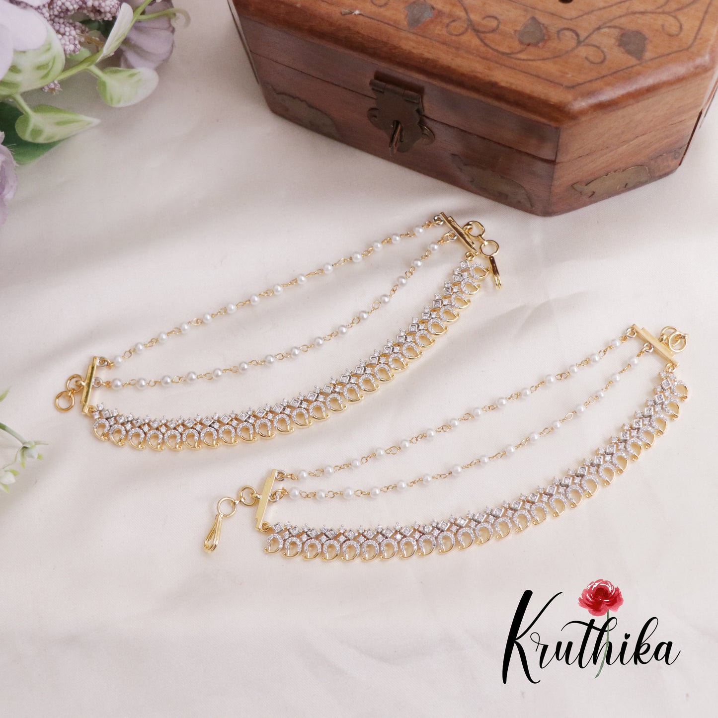 Trendy CZ Sparkling Multi Layer Earchains EC136