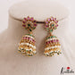 Pretty Lotus Motifs Kemp Jhumkas With Pearl Drops E1201