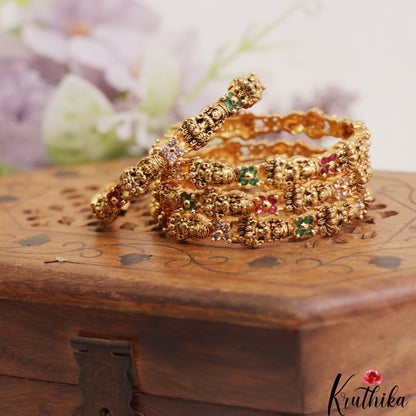 Classic Antique Lakshmi Motifs Kids Temple Bangles B545 (Set Of 4 Bangles)