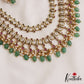 Sparkling Geometric Motifs Two Layer CZ Necklace With Green Bead Drops NC3061