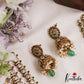 Sparkling Geometric Motifs Two Layer CZ Necklace With Green Bead Drops NC3061