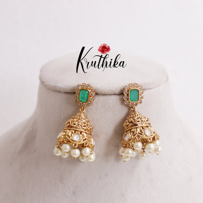 Simple AD Jhumkas with Pearls Drops E734 (Available in 2 Colours)