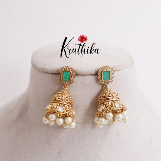 Simple AD Jhumkas with Pearls Drops E734 (Available in 2 Colours)