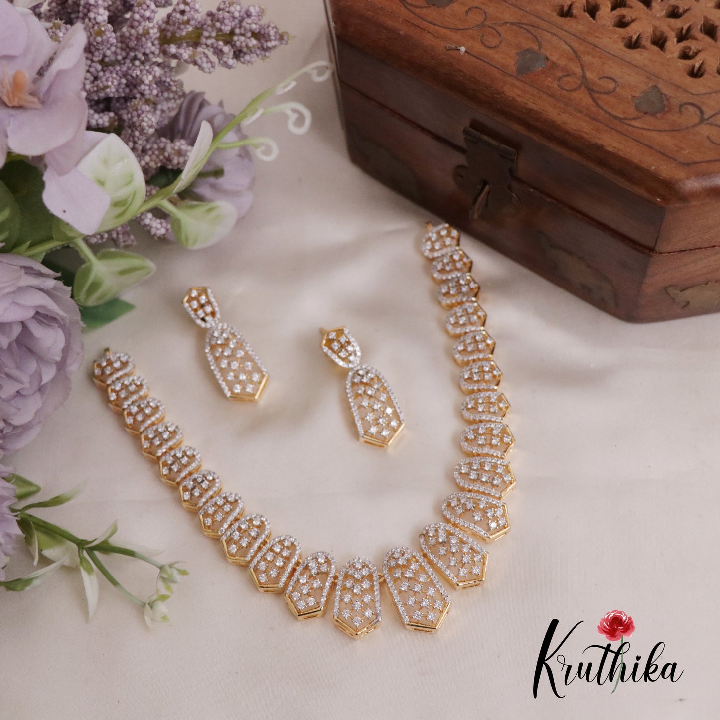 Trendy CZ Sparkling American Diamond Studded Necklace NC2405