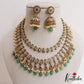 Sparkling Geometric Motifs Two Layer CZ Necklace With Green Bead Drops NC3061