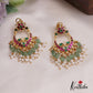 Stunning Floral Motifs Chandbali Jadau Earrings With Pearl And Bead Drops E920