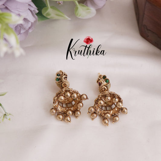 Trendy Peacock Jhumka with Golden Beads E748