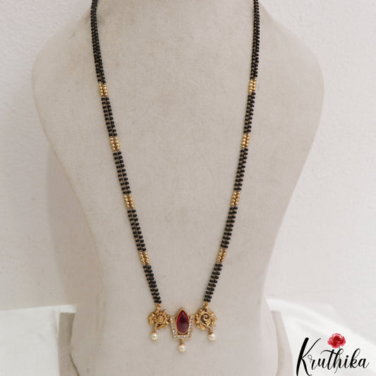Traditional Shankh Chakra Motifs Black Beads Chain With Pendant NC3095 (Available In 2 Colors)