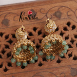 Gorgeous Peacock Jhumkas with Pastel Green Beads Drops E752