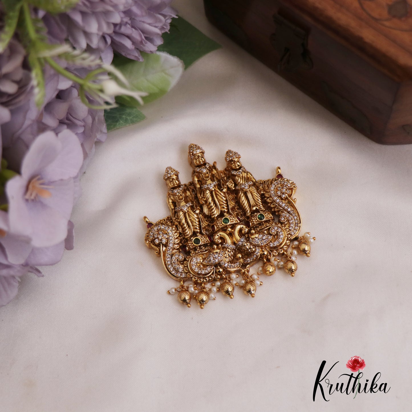 Gorgeous Antique Nagas Ram Parivar Motifs Pendant Set With Golden Bead Drops PS271