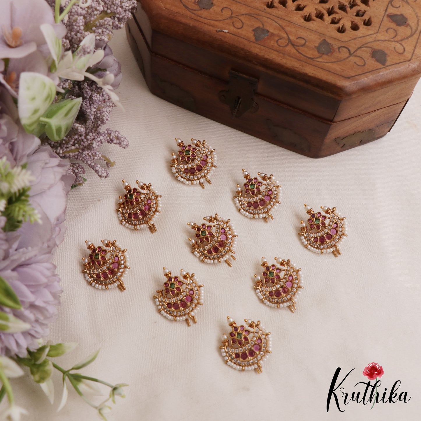 Stunning Pearl Border Floral Motifs Kemp Jada Billa J411 (Pair Of 9)