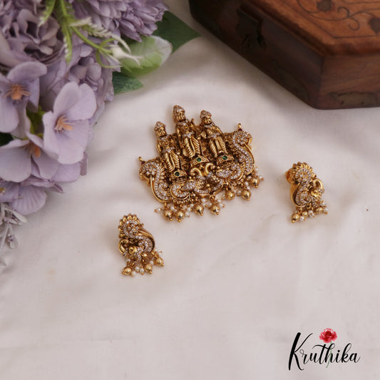 Gorgeous Antique Nagas Ram Parivar Motifs Pendant Set With Golden Bead Drops PS271