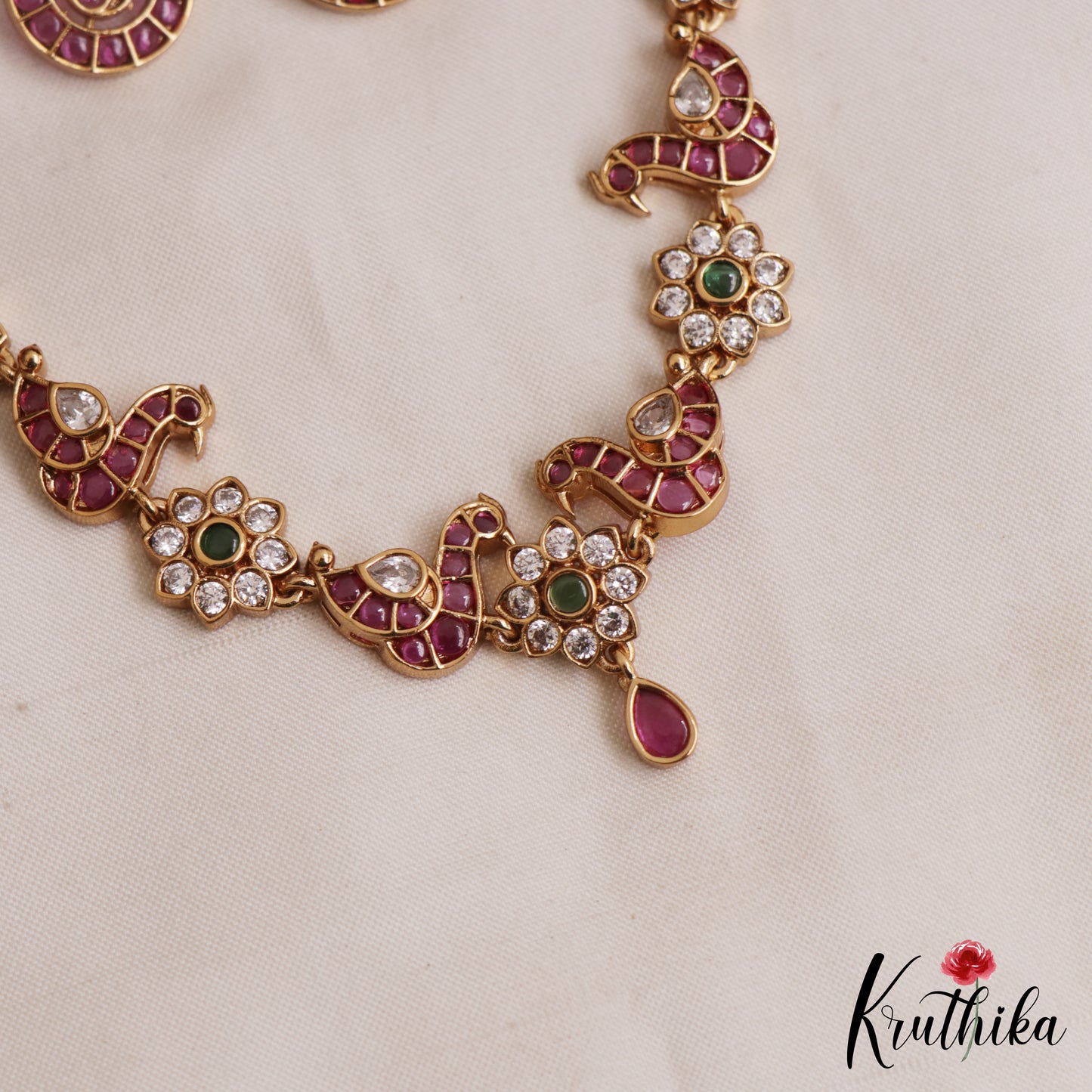 Elegant CZ Floral Peacock Motifs Kemp Choker NC3101