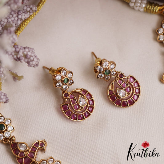Elegant CZ Floral Peacock Motifs Kemp Choker NC3101