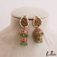 Classic Pearl Border Mango Motifs Kemp Jhumkas With Green Bead Drops E1203