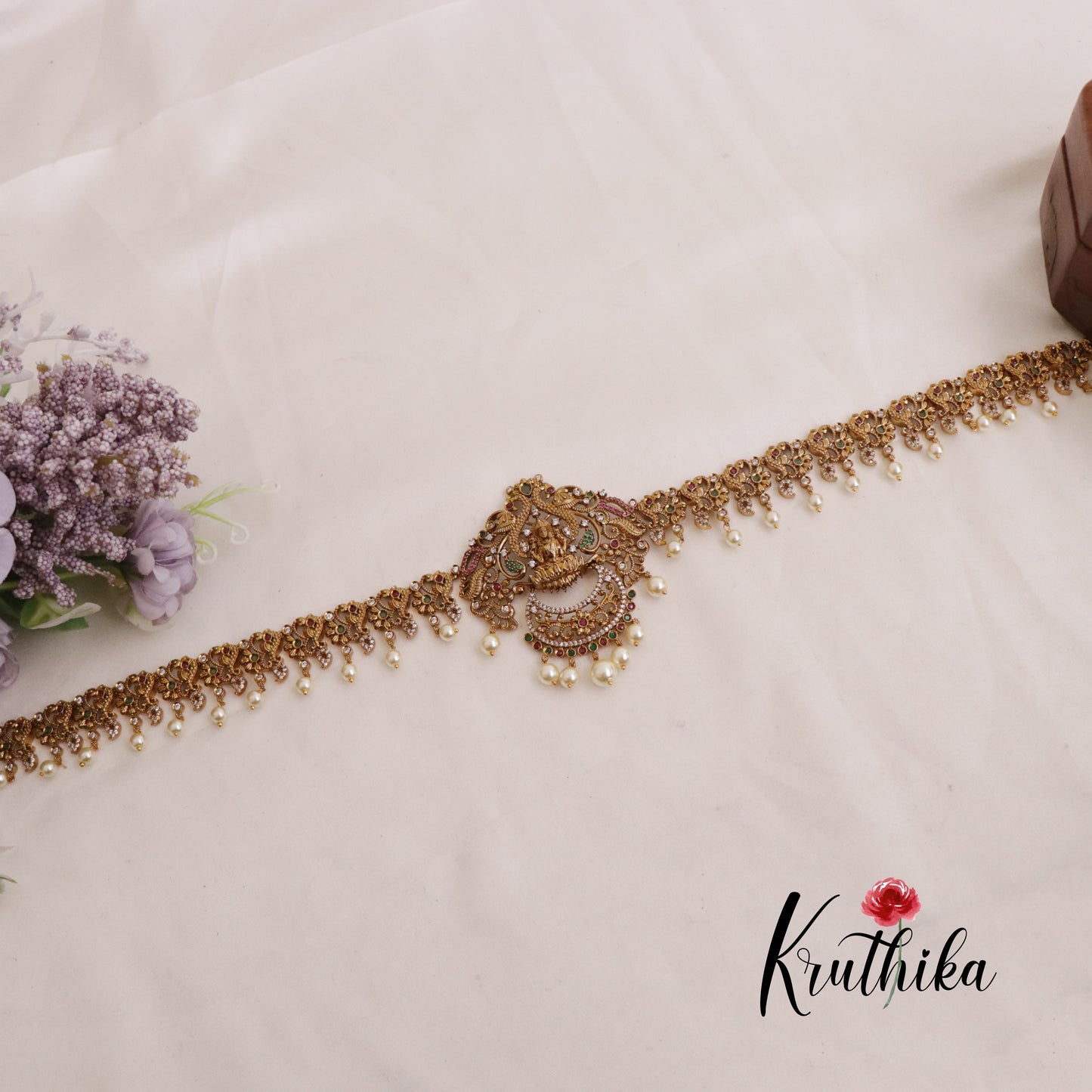 Beautiful Lakshmi Peacock Kemp Hip Chains with Pearls Drops V296