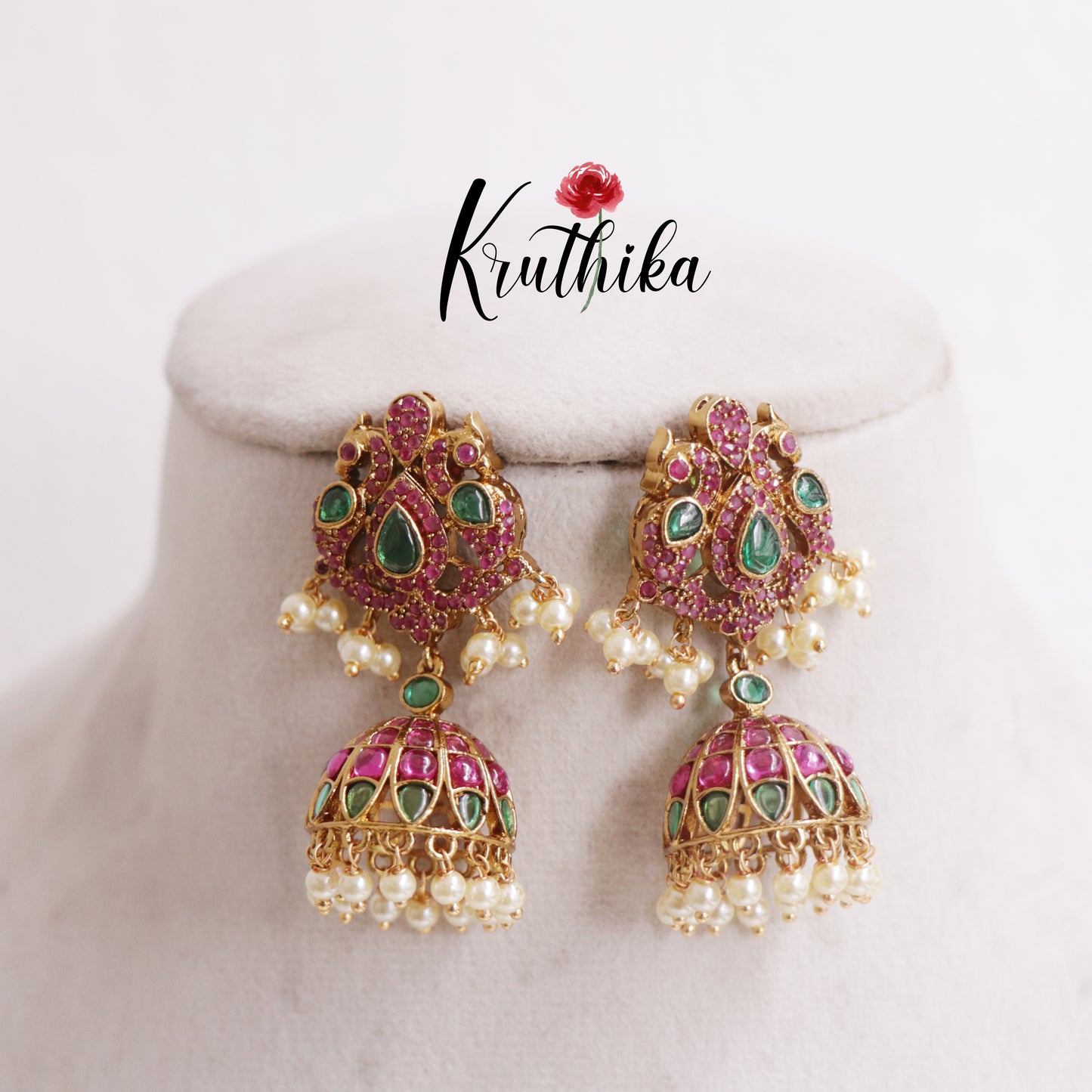 Beautiful Pink Peacock Jhumkas E743 (Available in 2 Colours)