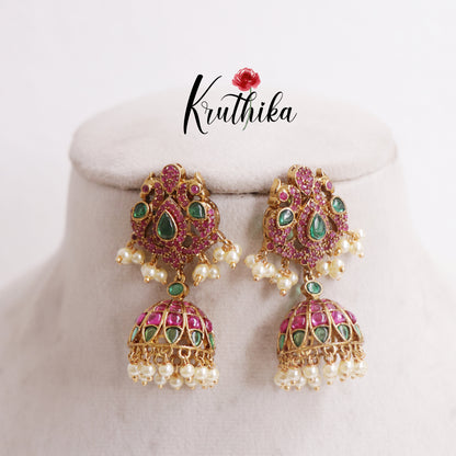 Beautiful Pink Peacock Jhumkas E743 (Available in 2 Colours)
