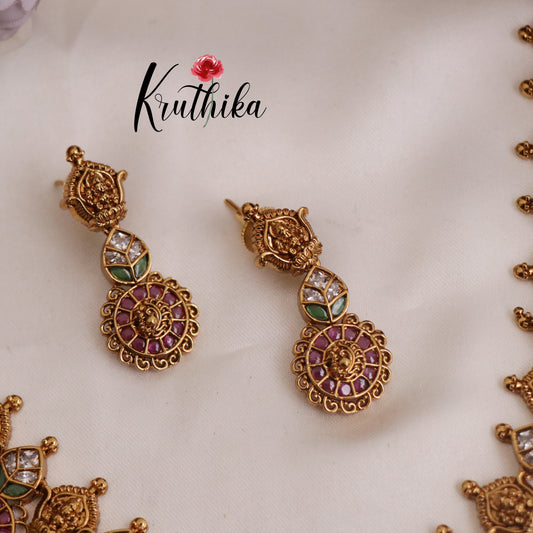 Elegant AD Temple Lakshmi Kasu Kemp Necklace NC2377