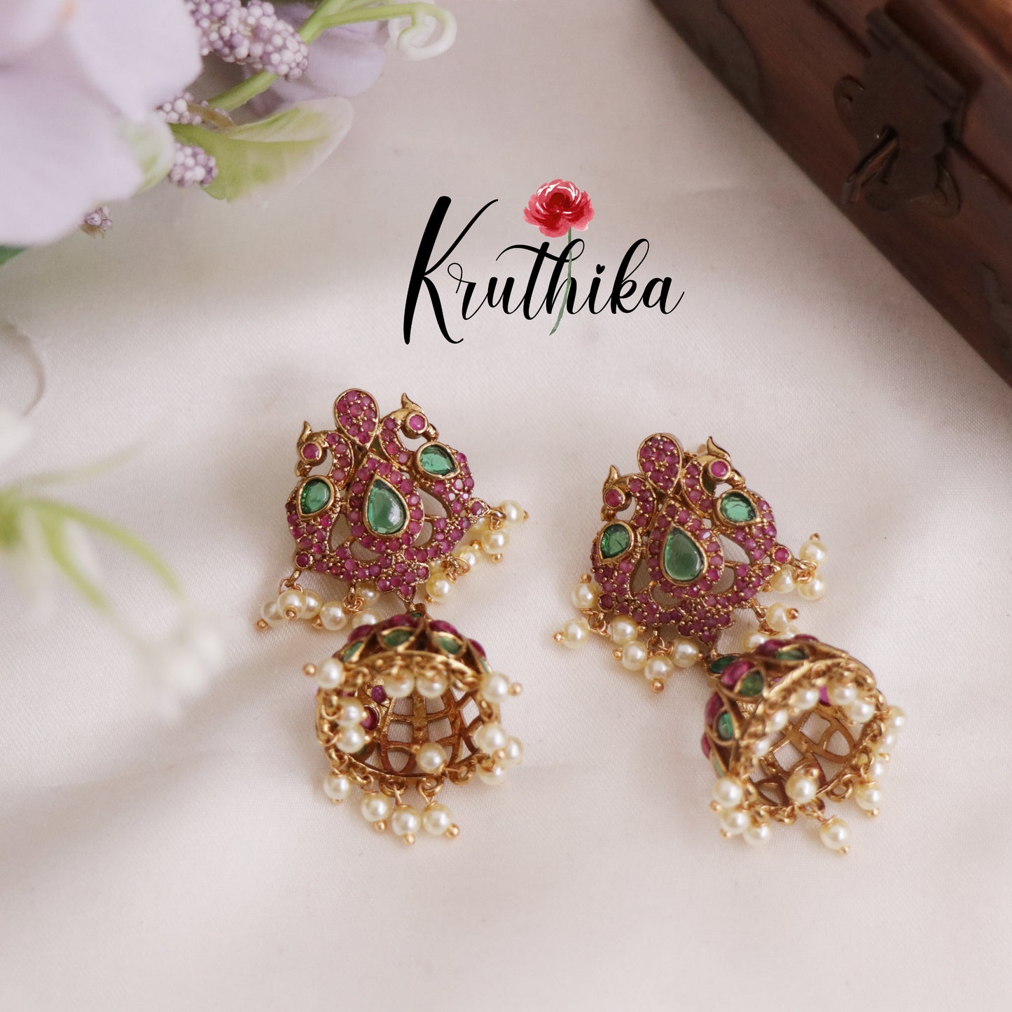 Beautiful Pink Peacock Jhumkas E743 (Available in 2 Colours)