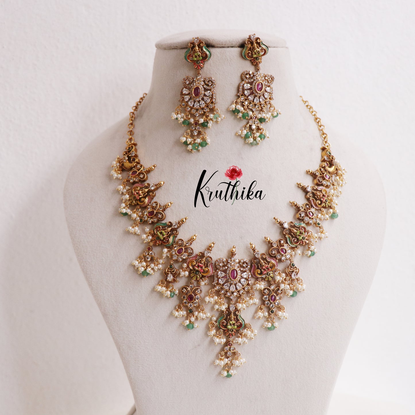 Beautiful AD Victorian Lakshmi Guttapusalu Necklace NC2416