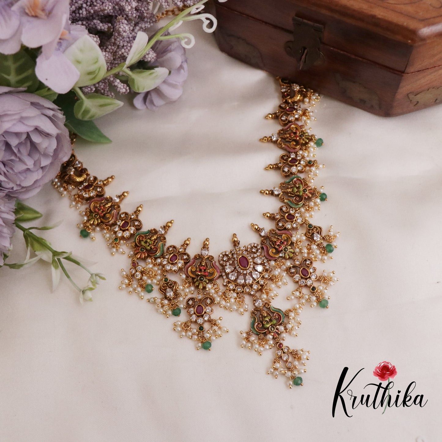 Beautiful AD Victorian Lakshmi Guttapusalu Necklace NC2416