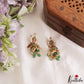 Pretty Peacock Motifs Kemp Jhumkas With Green Bead Drops E1205