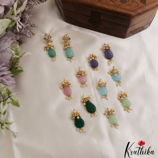 Pretty CZ Floral Motifs Earrings With Interchangeable Stone Drops E1184