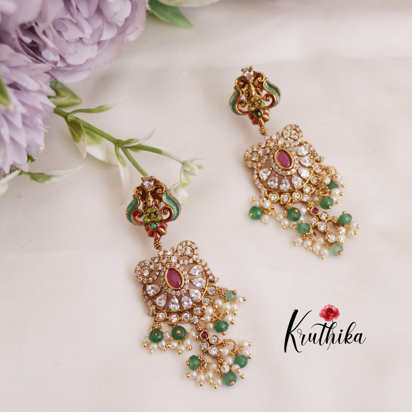 Beautiful AD Victorian Lakshmi Guttapusalu Necklace NC2416