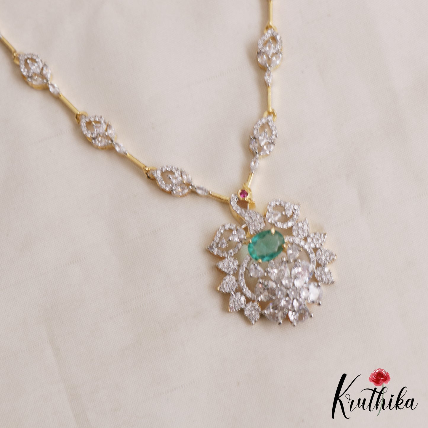 Sparkling Peacock Motifs CZ Victorian Necklace NC3063