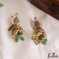 Pretty Peacock Motifs Kemp Jhumkas With Green Bead Drops E1205