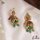 Pretty Peacock Motifs Kemp Jhumkas With Green Bead Drops E1205