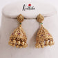Trendy AD Lakshmi Jhumkas with Golden Beads Drops E754