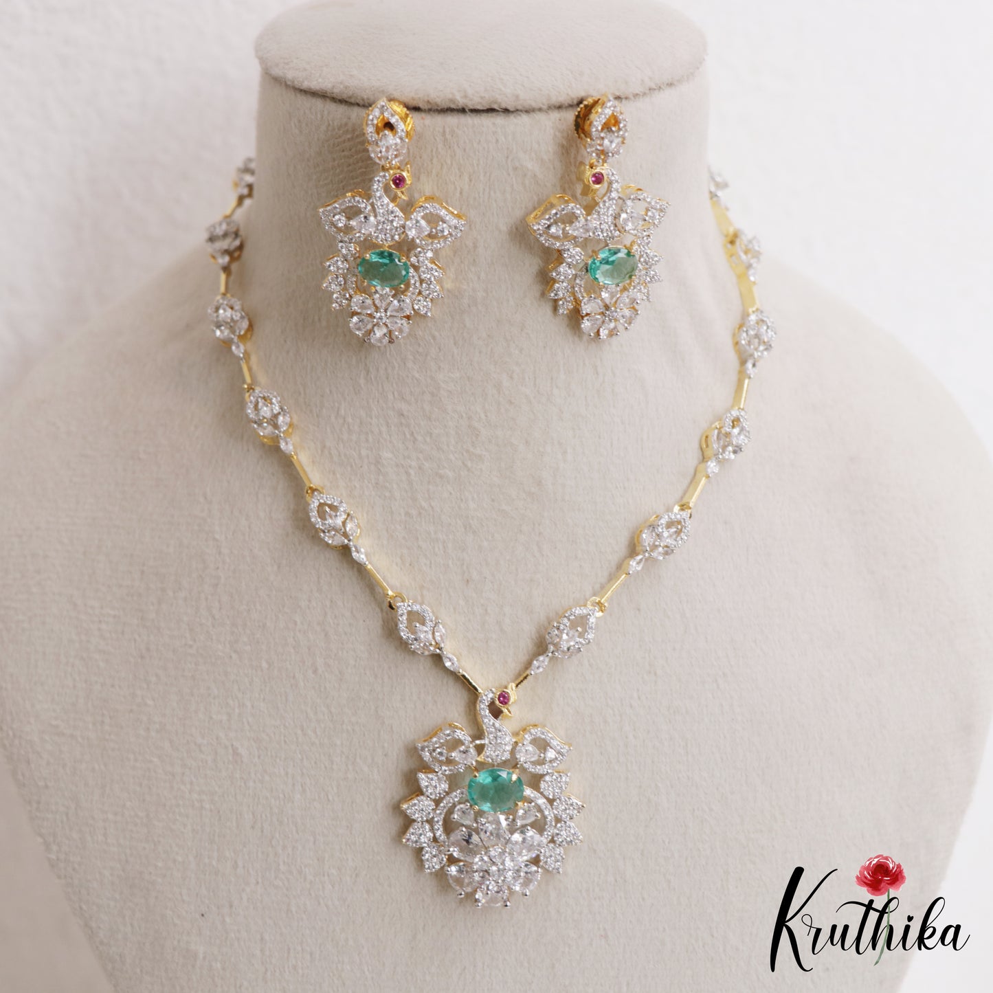 Sparkling Peacock Motifs CZ Victorian Necklace NC3063