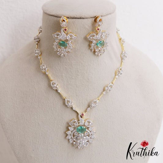 Sparkling Peacock Motifs CZ Victorian Necklace NC3063