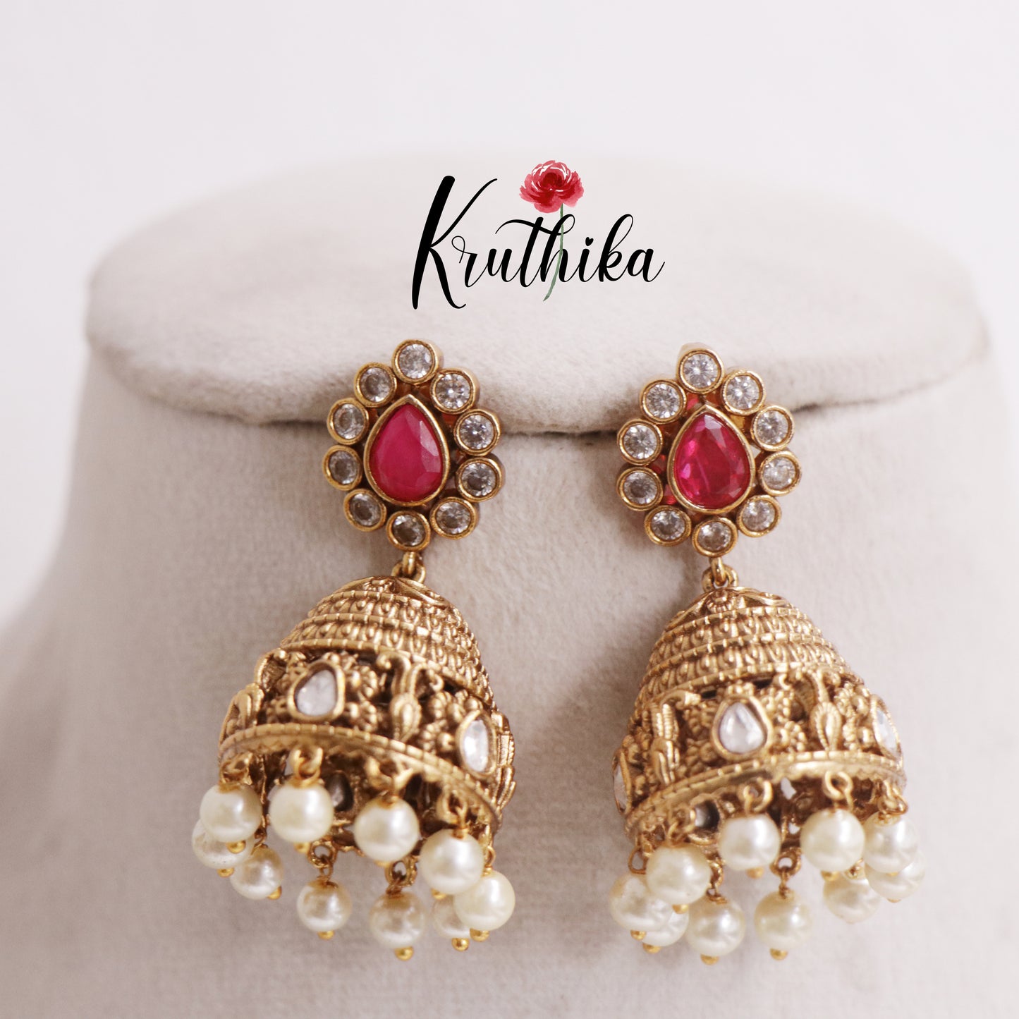 Trendy AD Jhumka with Pearls Drops E755