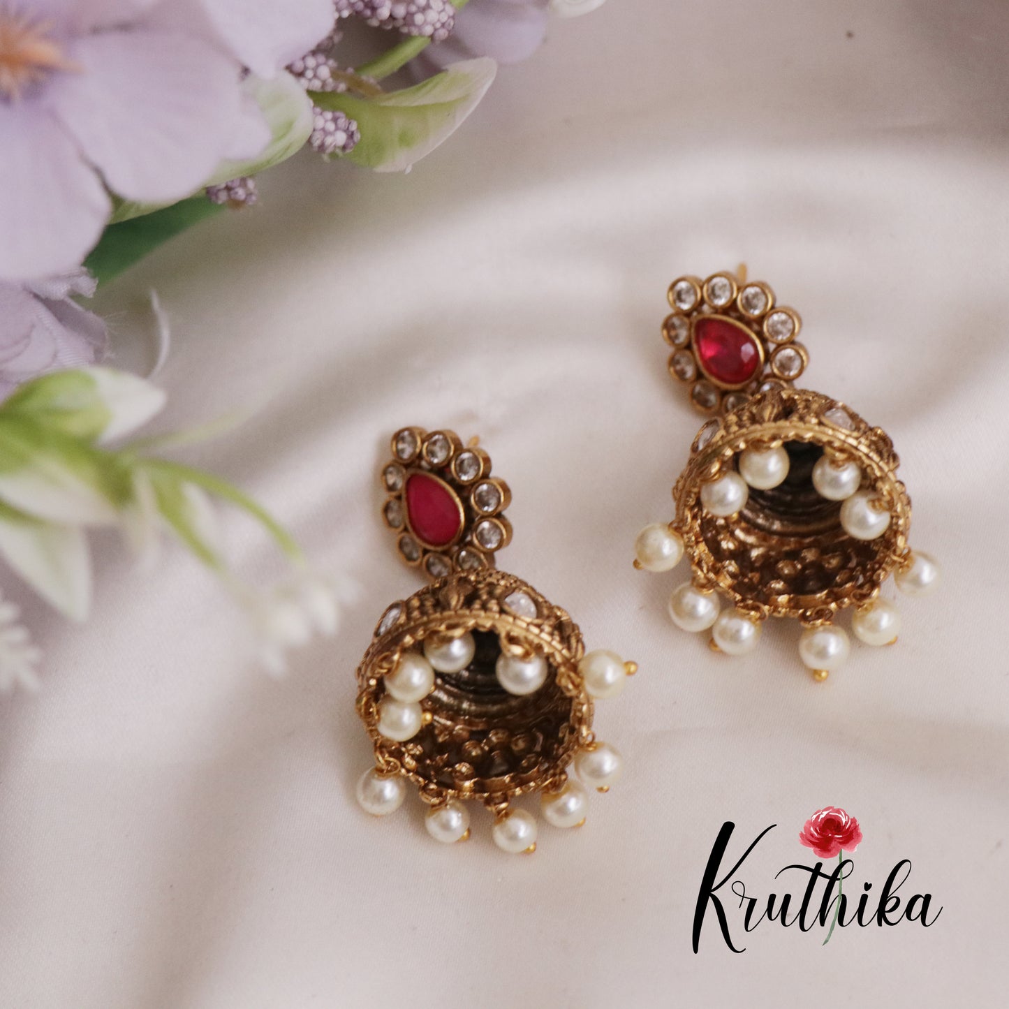 Trendy AD Jhumka with Pearls Drops E755