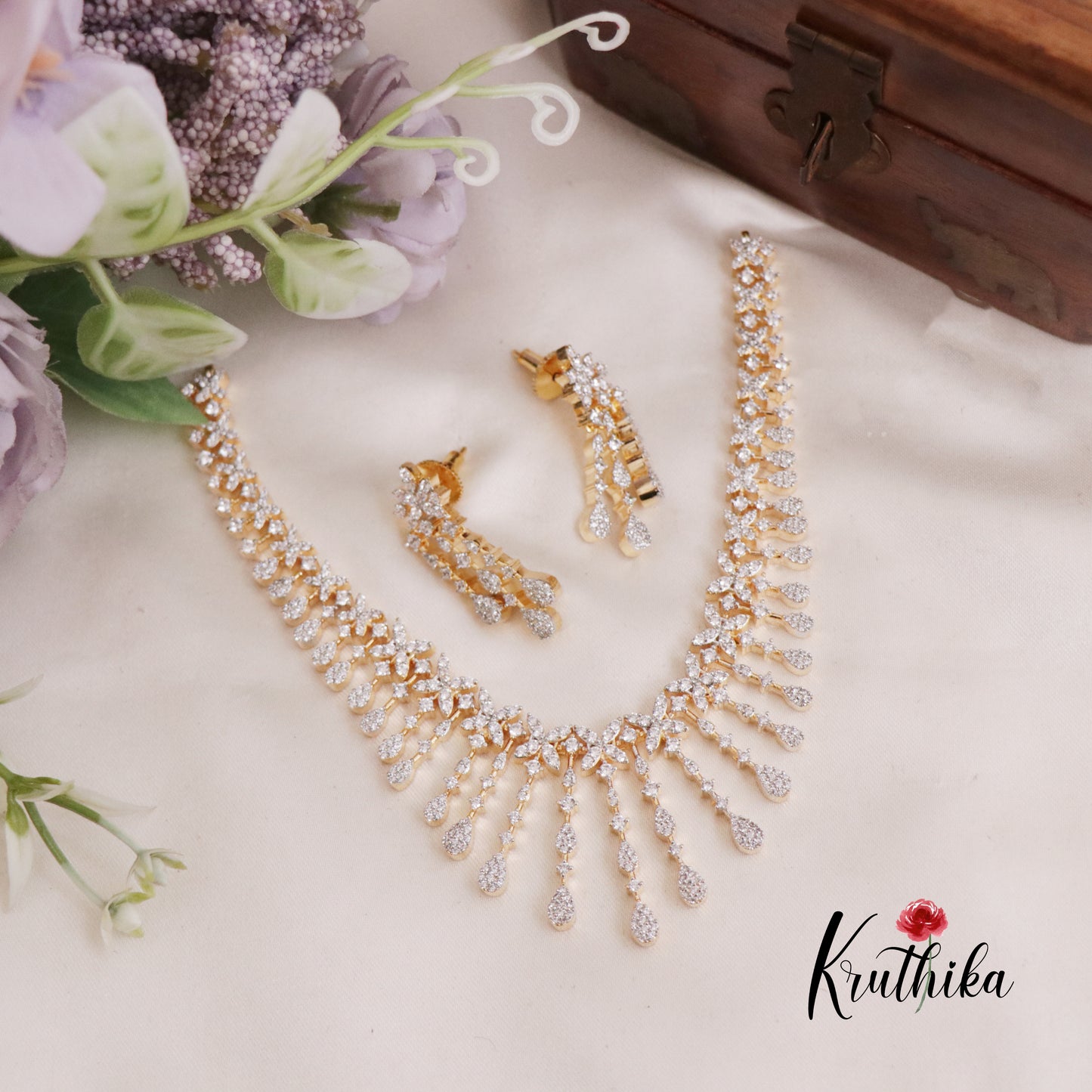 Elegant CZ Dangling Drop Necklace Set NC2407