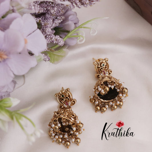 Trendy Antique Jhumka with Golden Beads Drops E757