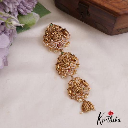 Traditional Antique Lakshmi Motifs Jada Billa With Pearl Drops J344