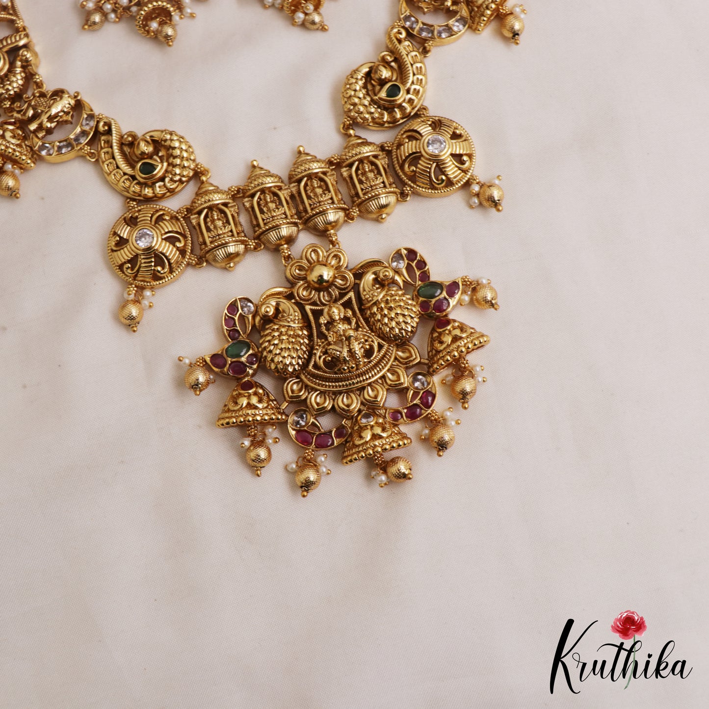 Gorgeous Antique  Nagas Lakshmi Peacock Motifs Temple Necklace NC3059 (Available In 2 Colors)
