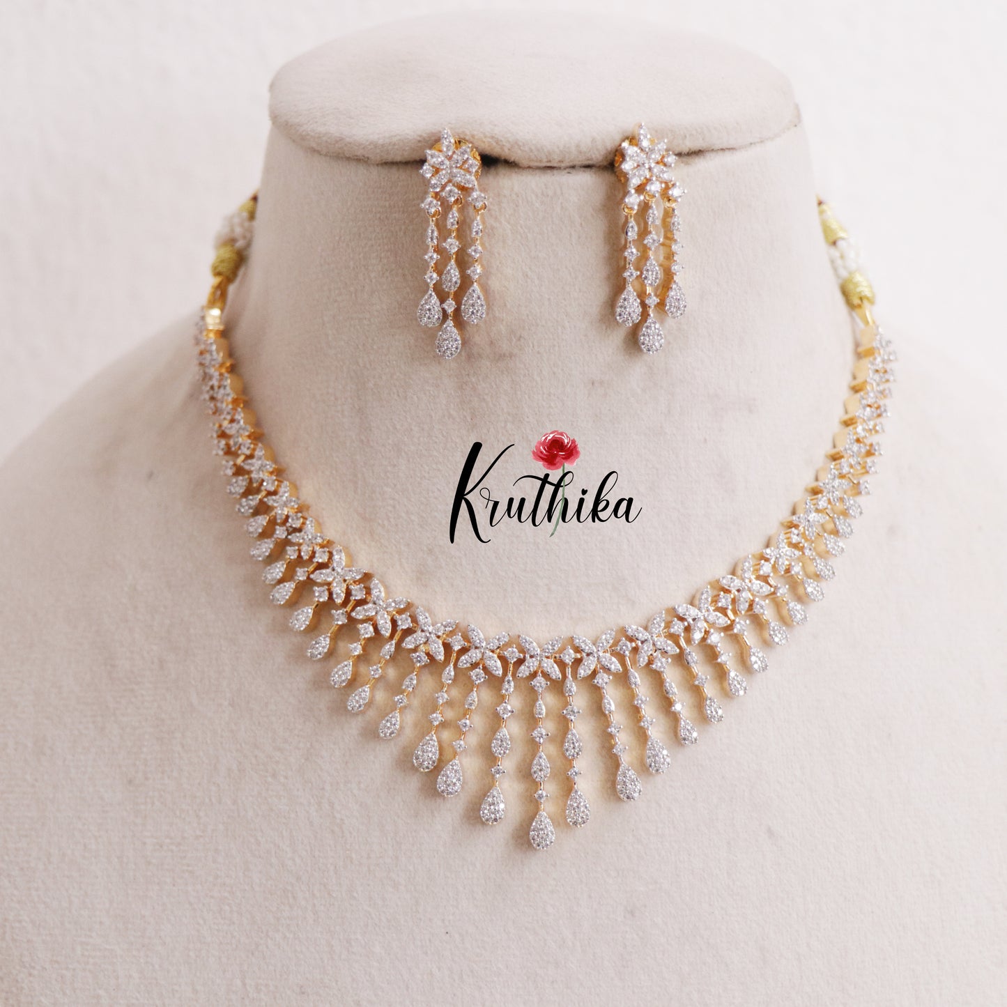 Elegant CZ Dangling Drop Necklace Set NC2407