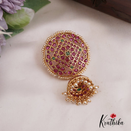 Traditional Teardrop Floral Motifs Jhumka Jada Billa With Pearl Drops J346