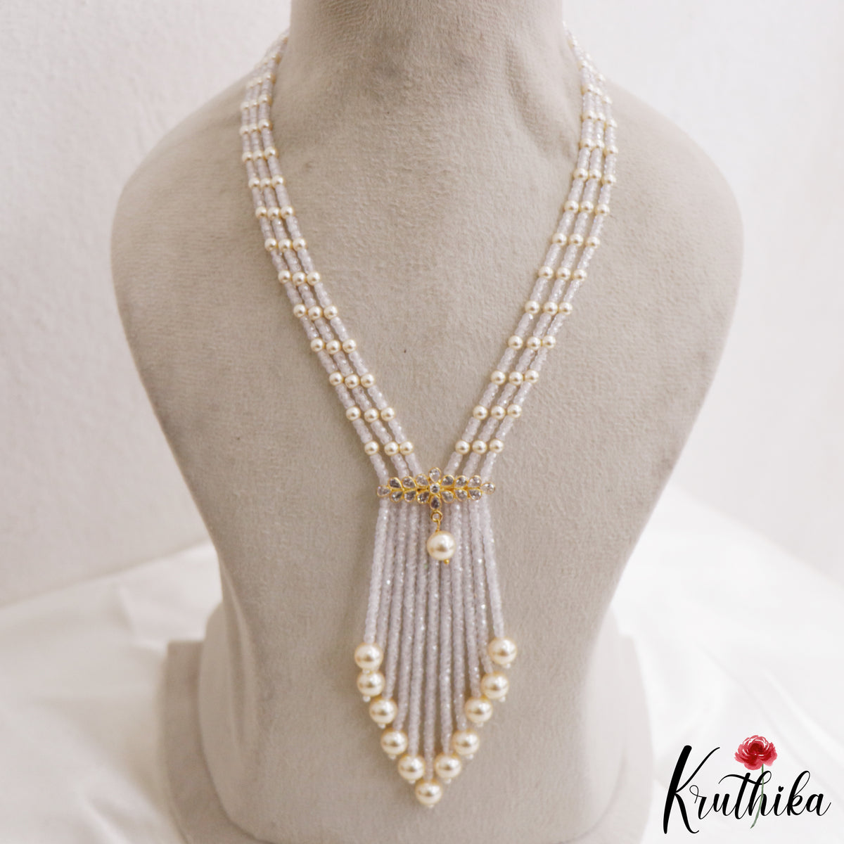 Royal Beaded Layered Necklace with Pearl Drops LH2224