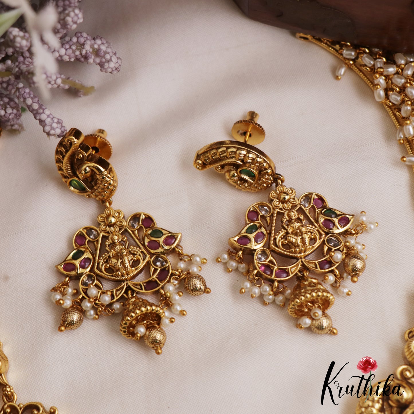 Gorgeous Antique  Nagas Lakshmi Peacock Motifs Temple Necklace NC3059 (Available In 2 Colors)