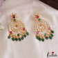 Trendy Floral Geometric Motifs Earrings With Green Bead Drops E1207