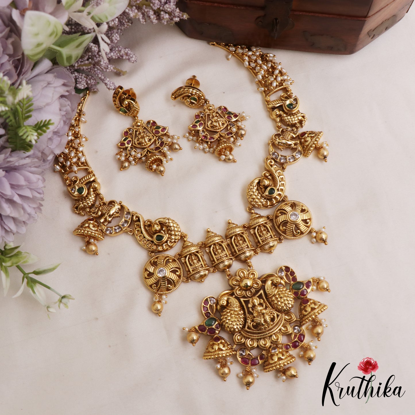 Gorgeous Antique  Nagas Lakshmi Peacock Motifs Temple Necklace NC3059 (Available In 2 Colors)