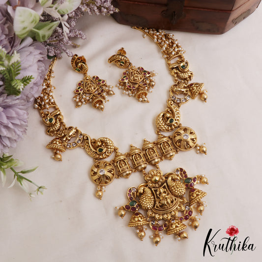 Gorgeous Antique  Nagas Lakshmi Peacock Motifs Temple Necklace NC3059 (Available In 2 Colors)
